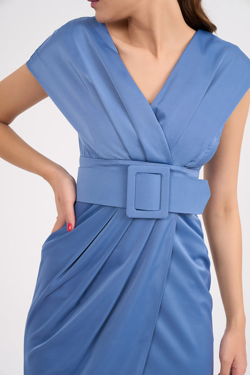 Pleated Thick Waist Belt Detailed Dress